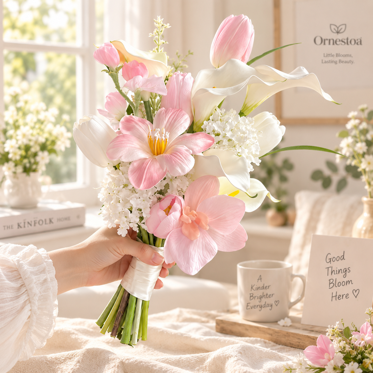 Ornestoa® Pink & White Artificial Flower Bouquet