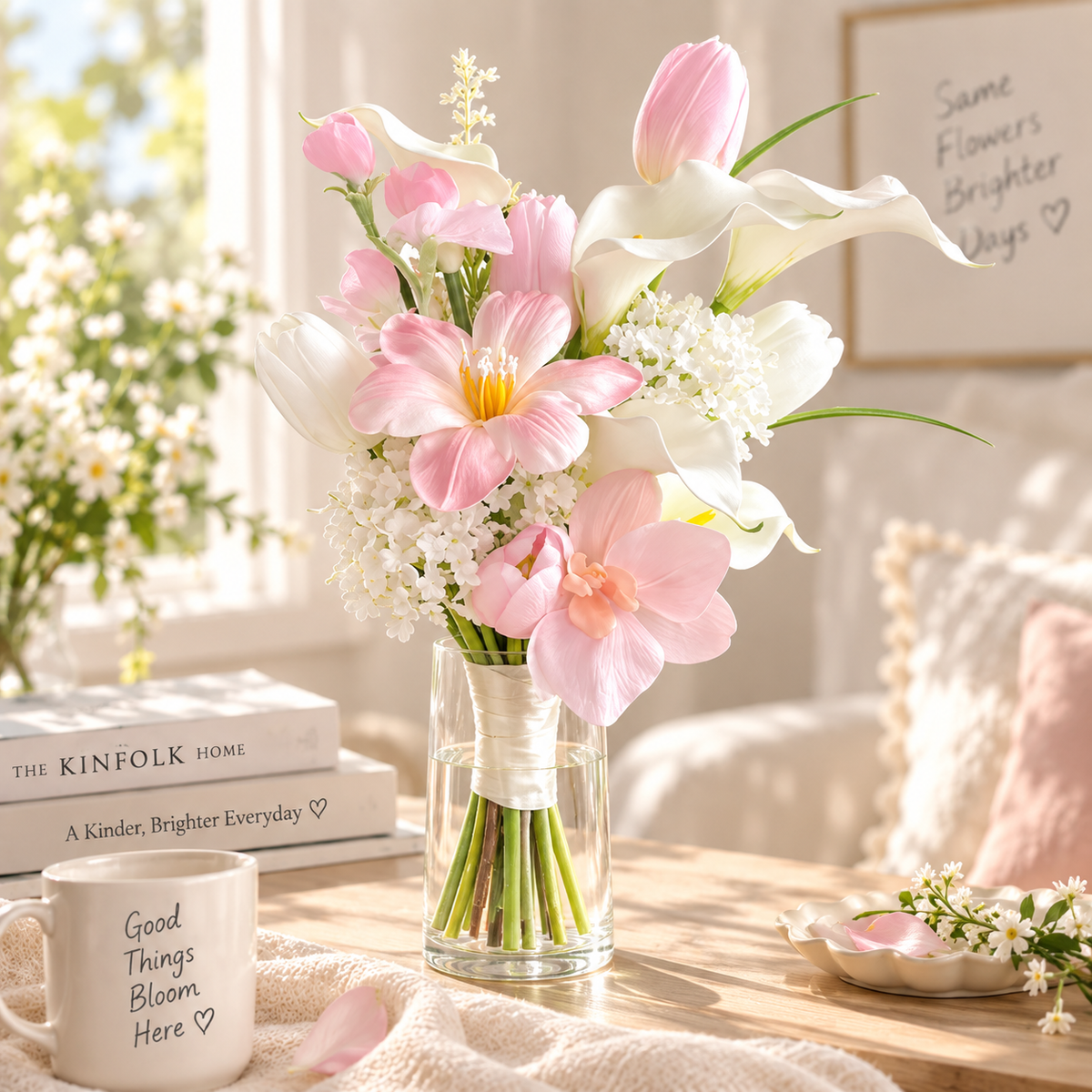 Ornestoa® Pink & White Artificial Flower Bouquet