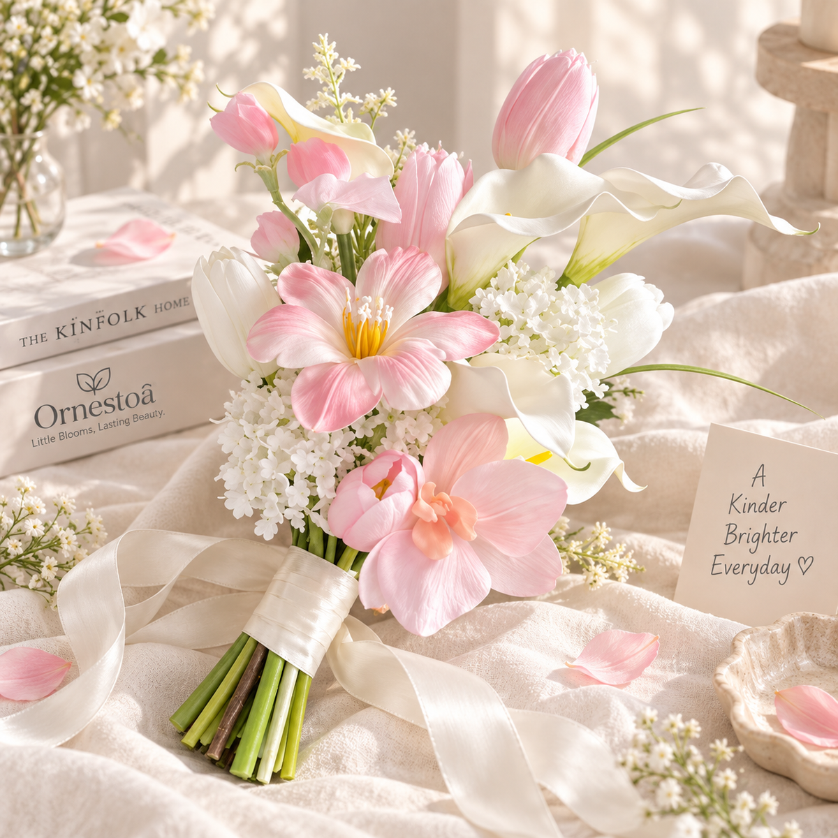 Ornestoa® Pink & White Artificial Flower Bouquet