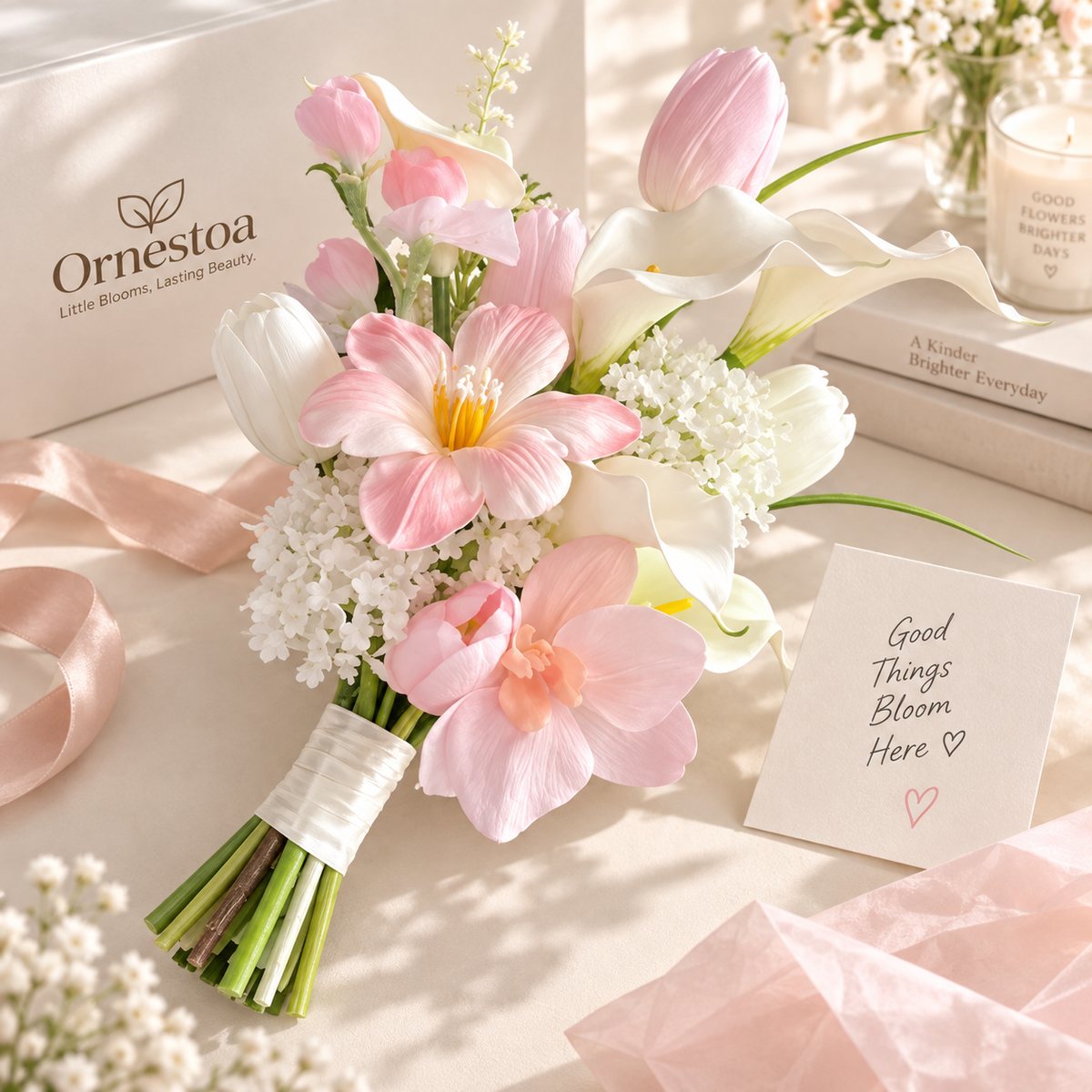 Ornestoa® Pink & White Artificial Flower Bouquet