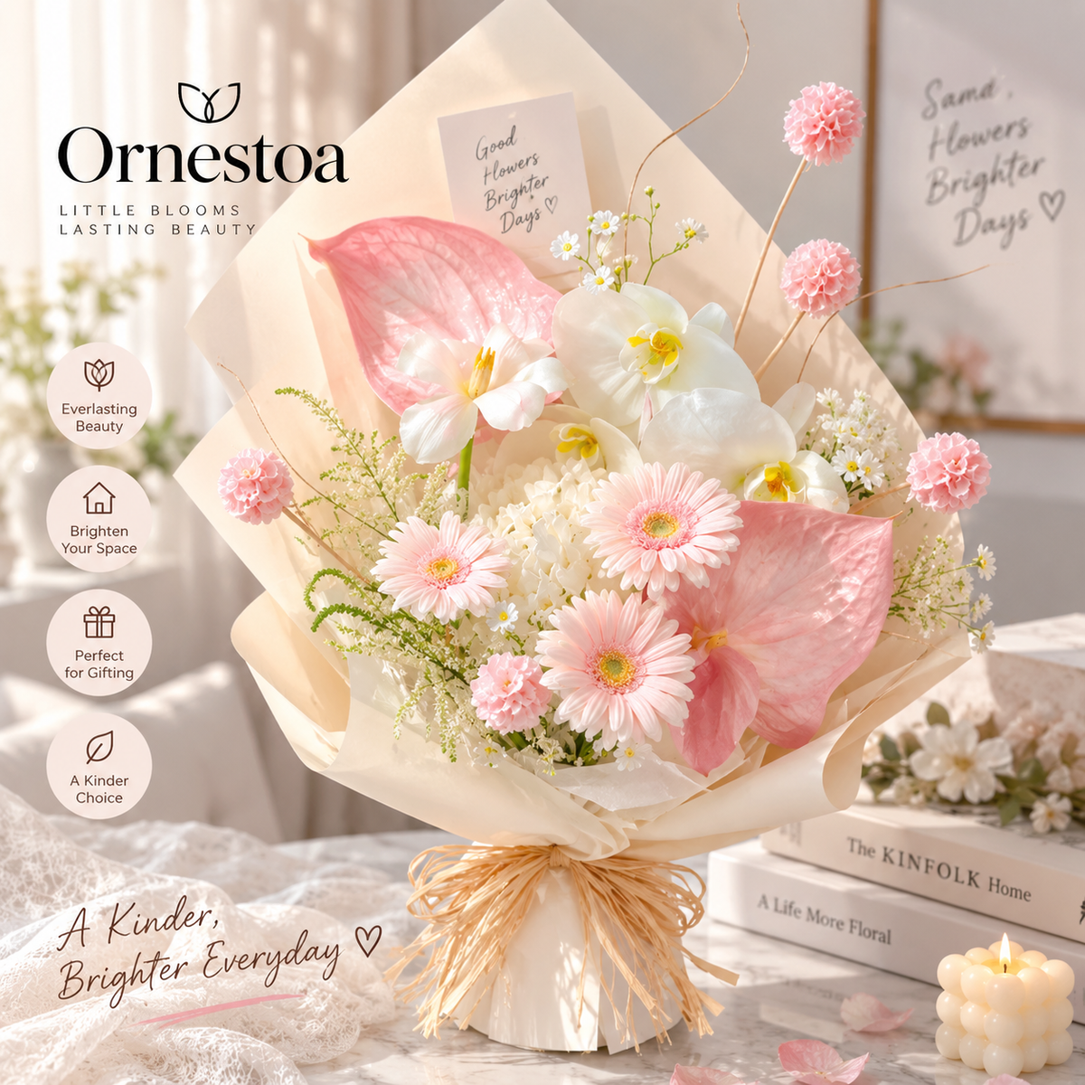 Ornestoa® Pink & White Artificial Flower Bouquet