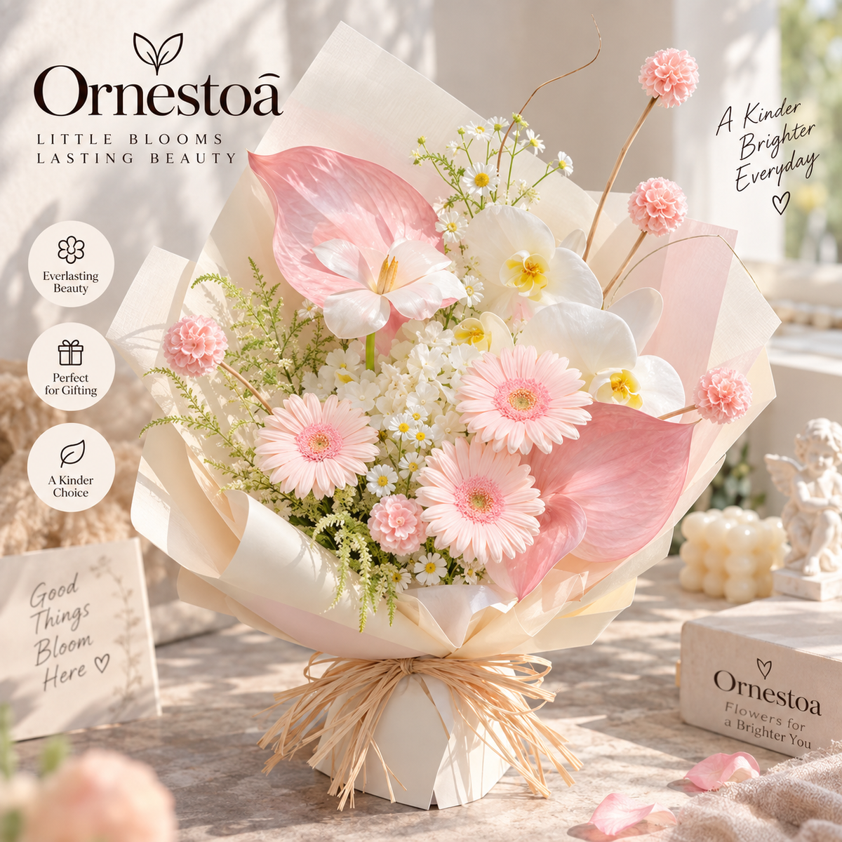 Ornestoa® Pink & White Artificial Flower Bouquet