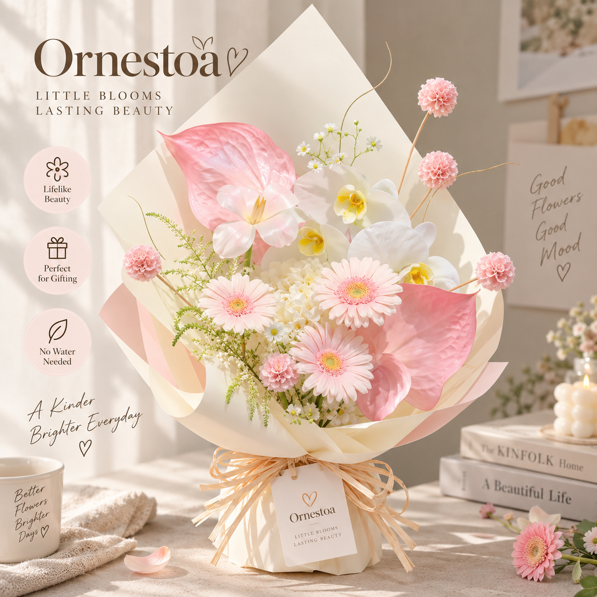Ornestoa® Pink & White Artificial Flower Bouquet
