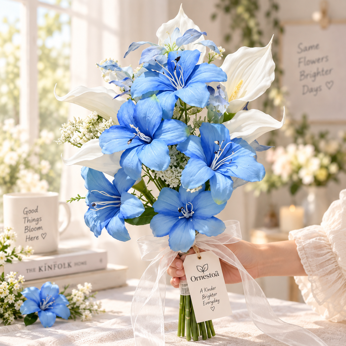 Ornestoa® Blue Lily Artificial Flower Bouquet