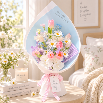 Ornestoa® Pastel Pink Tulip & Daisy Artificial Flower Bouquet