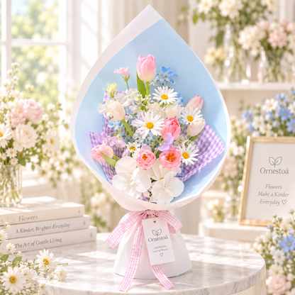 Ornestoa® Pastel Pink Tulip & Daisy Artificial Flower Bouquet