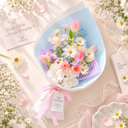 Ornestoa® Pastel Pink Tulip & Daisy Artificial Flower Bouquet