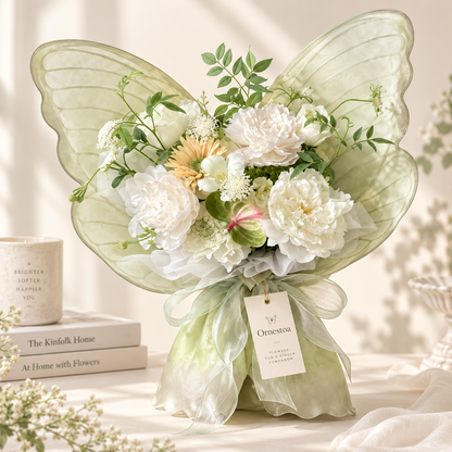 Ornestoa® White Peony Butterfly Artificial Flower Bouquet