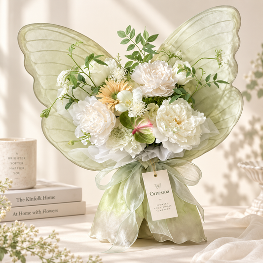 Ornestoa® White Peony Butterfly Artificial Flower Bouquet