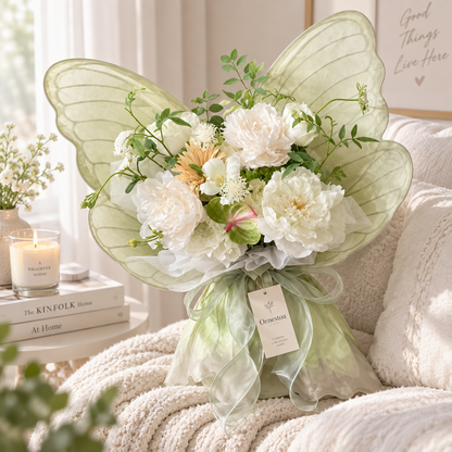 Ornestoa® White Peony Butterfly Artificial Flower Bouquet