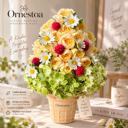Ornestoa® Artificial Yellow Rose & Daisy Floral Arrangement in Decorative Pot