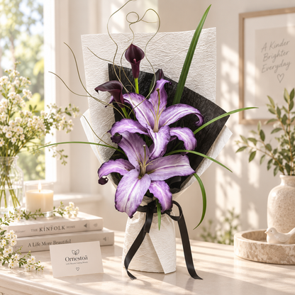 Ornestoa® Artificial Purple Lily & Calla Lily Bouquet, Elegant Faux Flower Arrangement