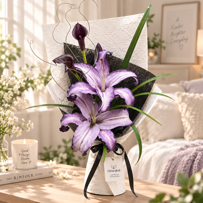 Ornestoa® Artificial Purple Lily & Calla Lily Bouquet, Elegant Faux Flower Arrangement