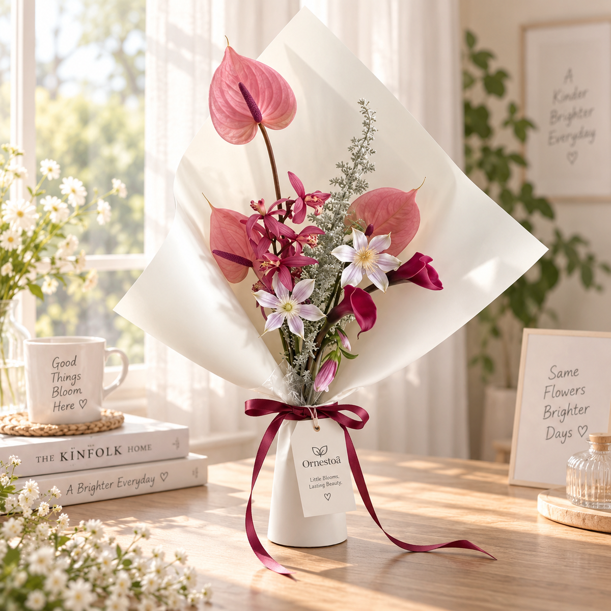 Ornestoa® Pink Anthurium & Calla Lily Artificial Flower Bouquet