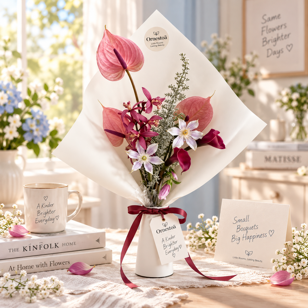 Ornestoa® Pink Anthurium & Calla Lily Artificial Flower Bouquet