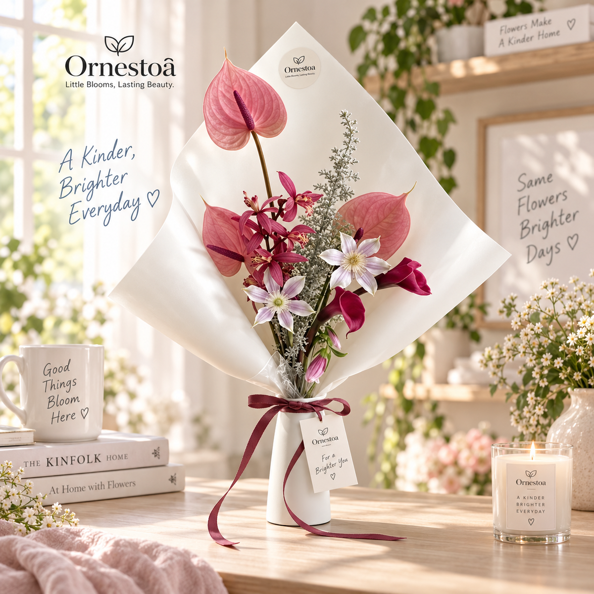 Ornestoa® Pink Anthurium & Calla Lily Artificial Flower Bouquet