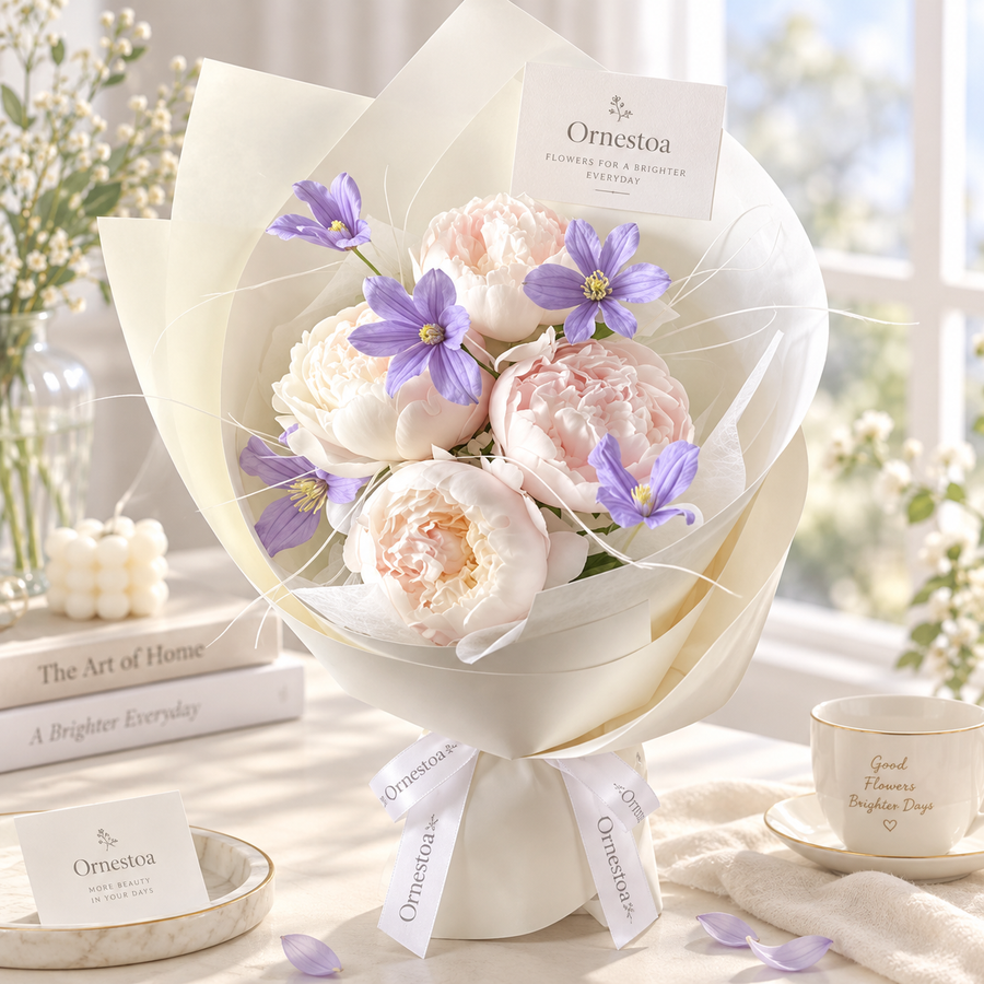Ornestoa® Blush Peony & Purple Floral Artificial Bouquet