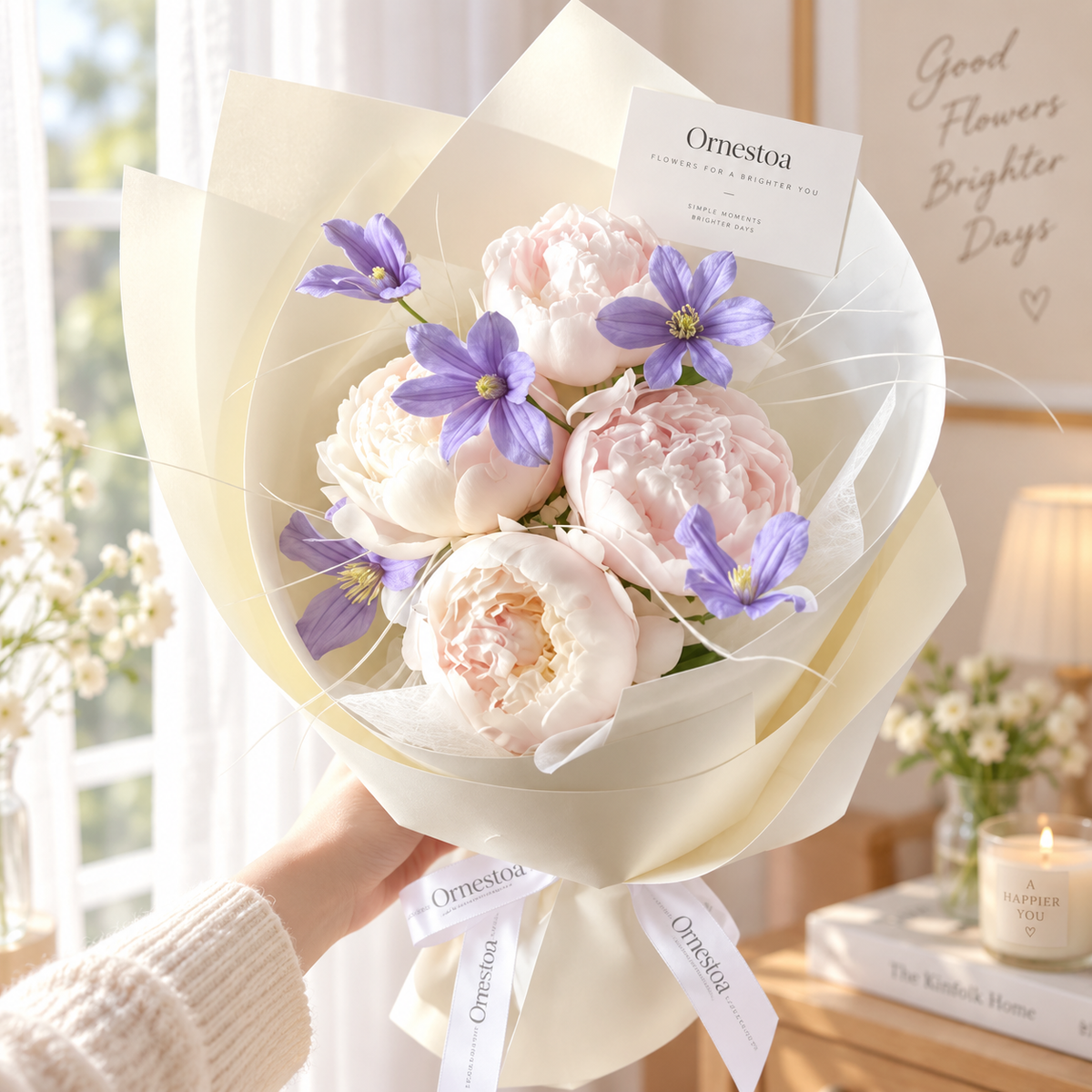 Ornestoa® Blush Peony & Purple Floral Artificial Bouquet