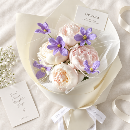 Ornestoa® Blush Peony & Purple Floral Artificial Bouquet
