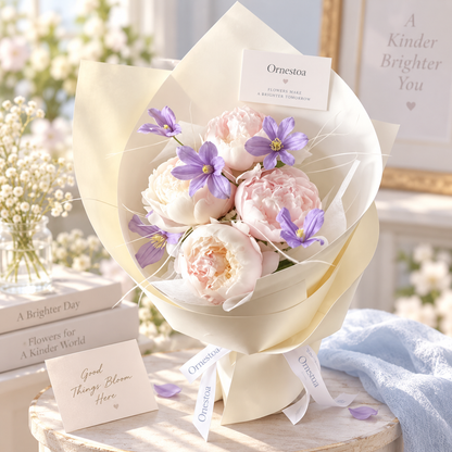 Ornestoa® Blush Peony & Purple Floral Artificial Bouquet