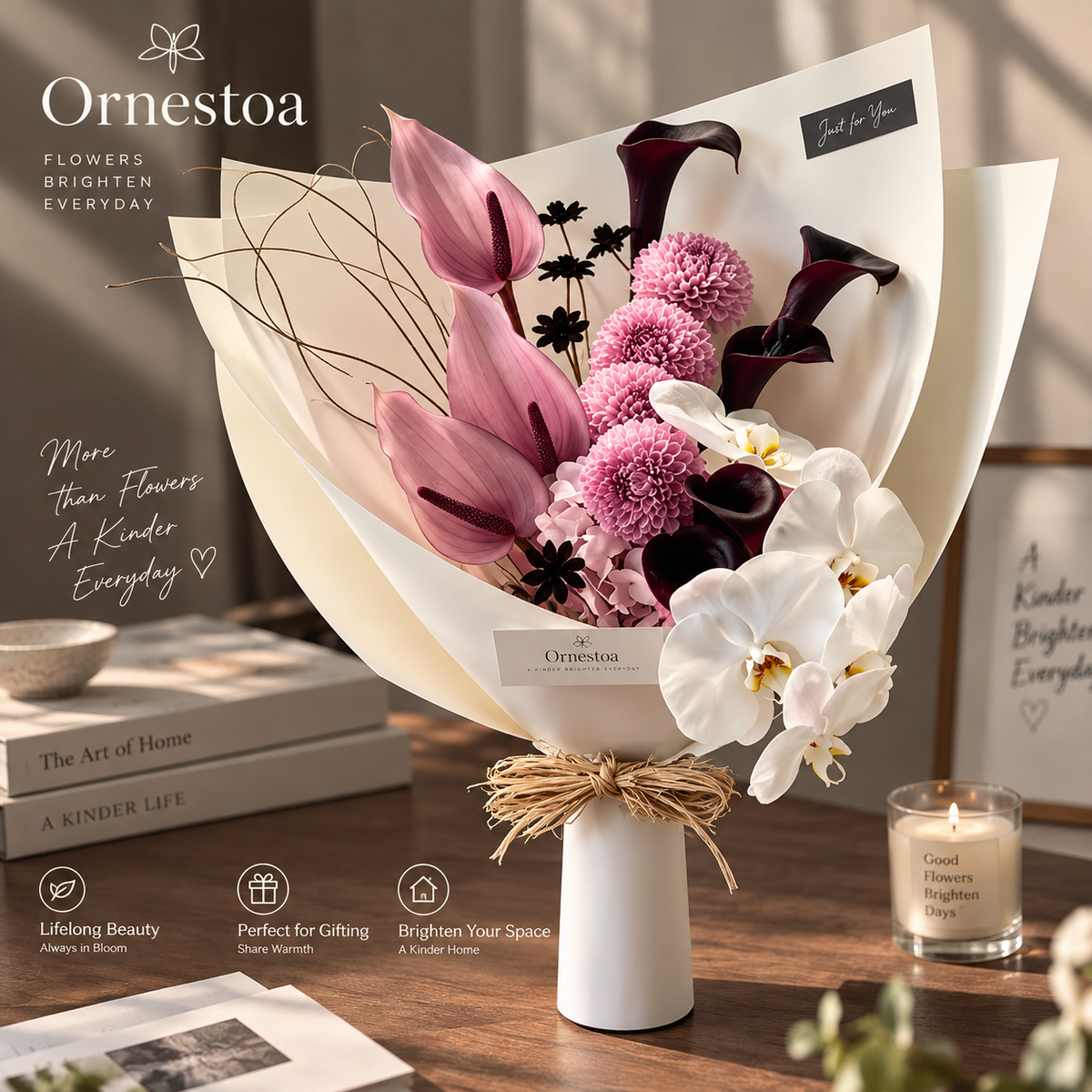Ornestoa® Pink Anthurium & Orchid Artificial Flower Bouquet