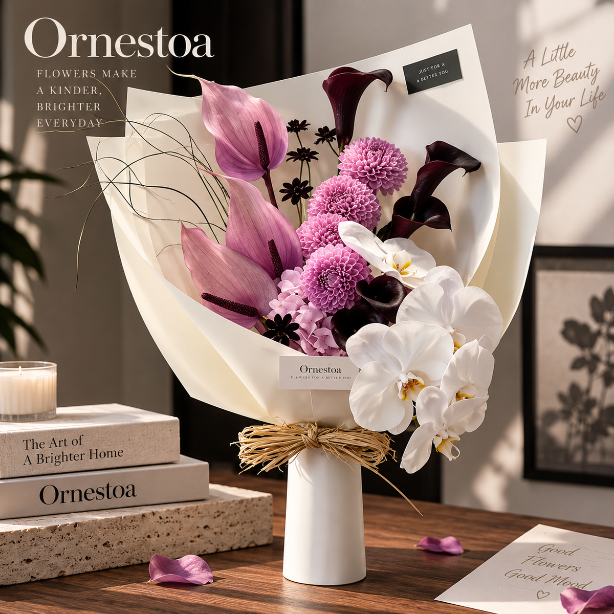 Ornestoa® Pink Anthurium & Orchid Artificial Flower Bouquet