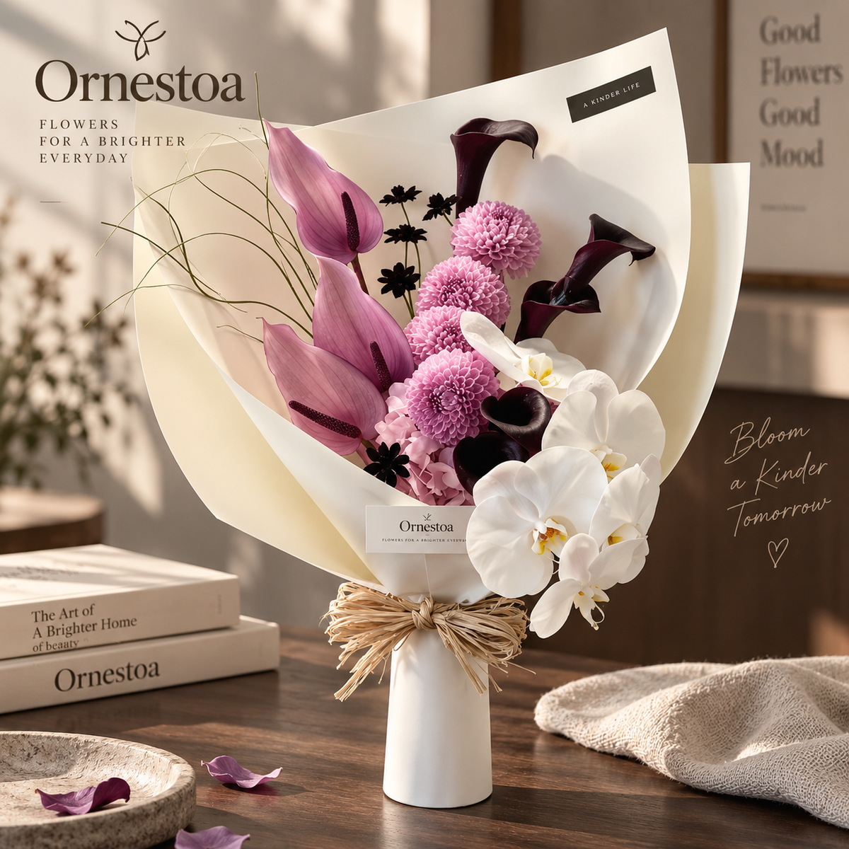 Ornestoa® Pink Anthurium & Orchid Artificial Flower Bouquet