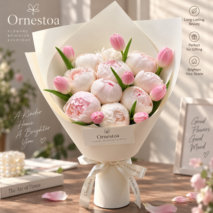 Ornestoa® Pink Peony & Tulip Artificial Flower Bouquet