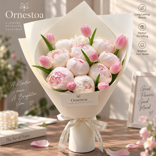 Ornestoa® Pink Peony & Tulip Artificial Flower Bouquet