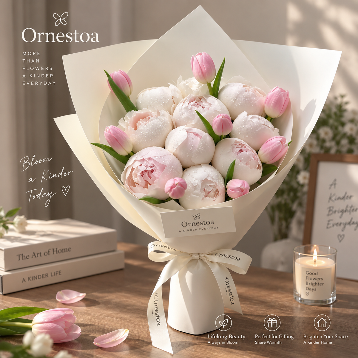 Ornestoa® Pink Peony & Tulip Artificial Flower Bouquet