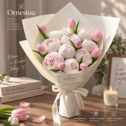 Ornestoa® Pink Peony & Tulip Artificial Flower Bouquet