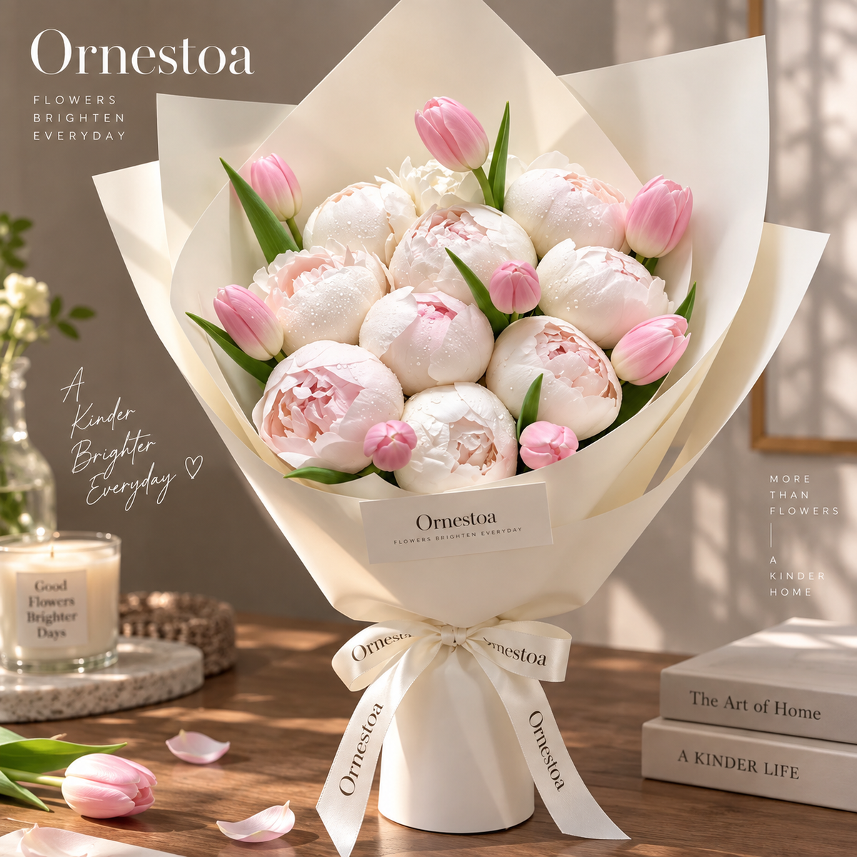 Ornestoa® Pink Peony & Tulip Artificial Flower Bouquet