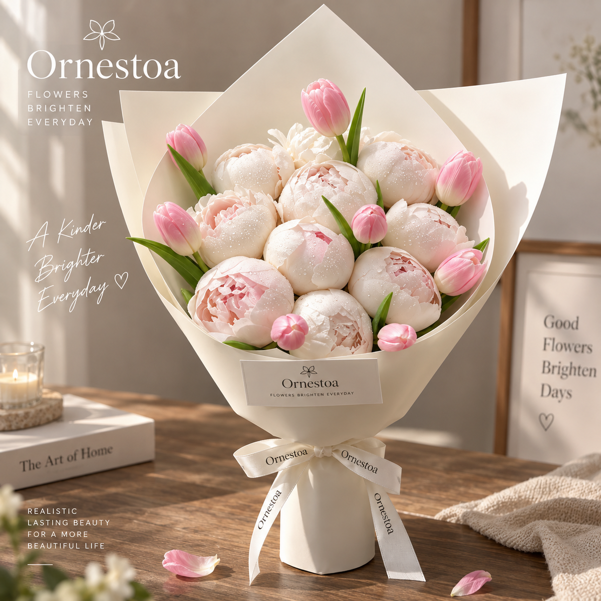 Ornestoa® Pink Peony & Tulip Artificial Flower Bouquet