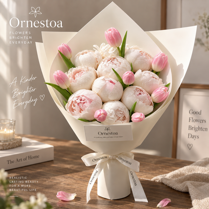Ornestoa® Pink Peony & Tulip Artificial Flower Bouquet