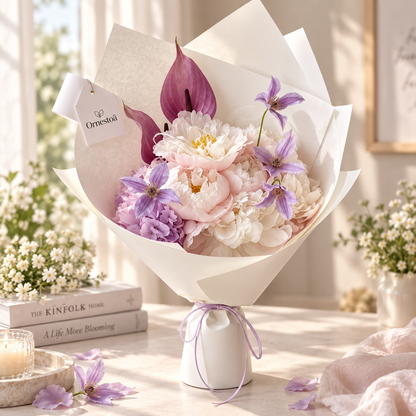 Ornestoa® Blush Peony & Lavender Artificial Flower Bouquet