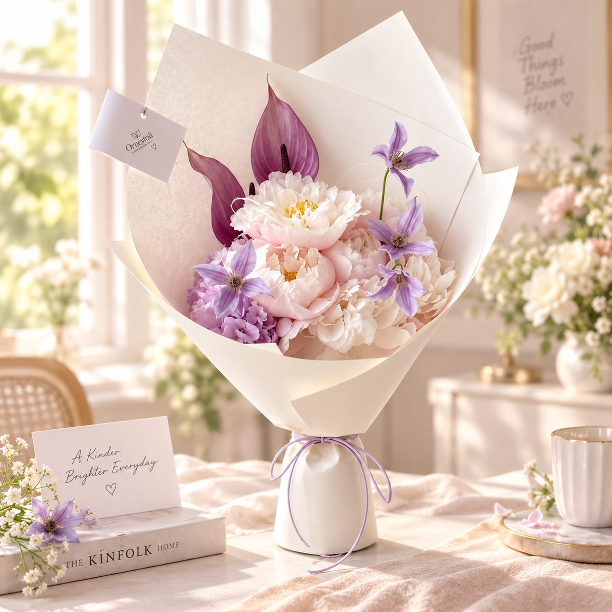 Ornestoa® Blush Peony & Lavender Artificial Flower Bouquet