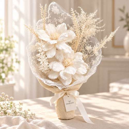 Ornestoa® Ivory Artificial Flower Bouquet with Lace Wrap