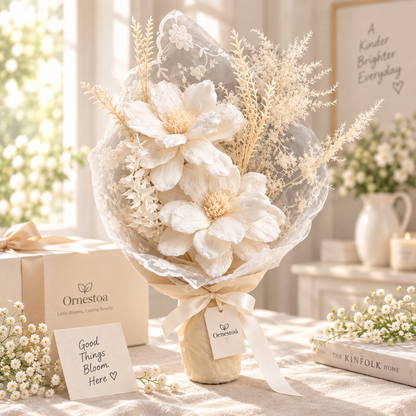 Ornestoa® Ivory Artificial Flower Bouquet with Lace Wrap