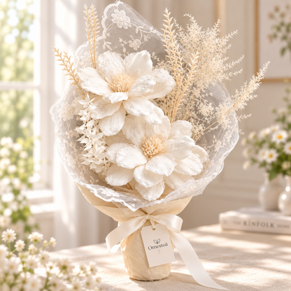 Ornestoa® Ivory Artificial Flower Bouquet with Lace Wrap