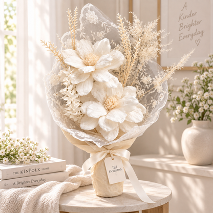 Ornestoa® Ivory Artificial Flower Bouquet with Lace Wrap