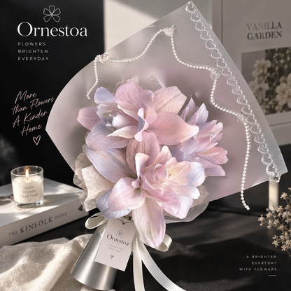 Ornestoa® Blush Pink Artificial Flower Bouquet with Pearl Wrap
