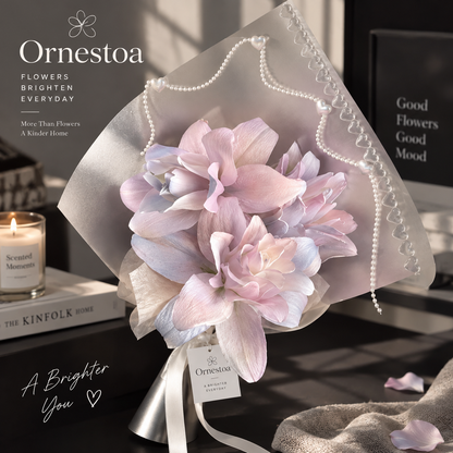 Ornestoa® Blush Pink Artificial Flower Bouquet with Pearl Wrap